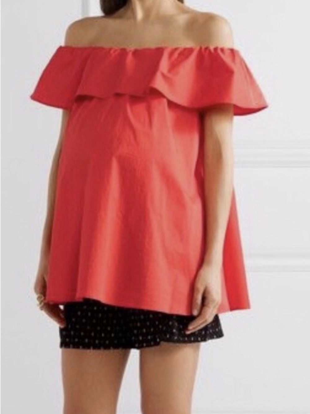 Hatch Maternity The Chloe Top Off-Shoulder Ruffle in Poppy Red - One Size
